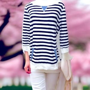 Talbots Navy White Striped Terry cloth sweater